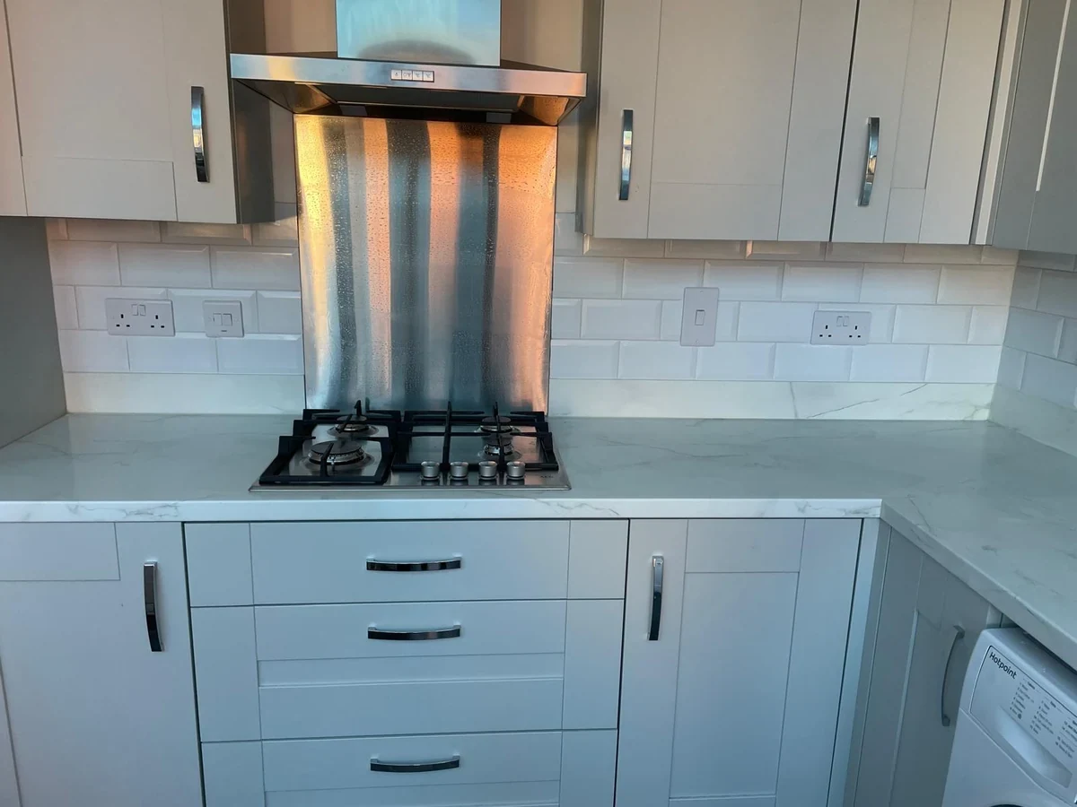 kitchen backsplash white subway tiles corner cabinet swansea daffodil tiling