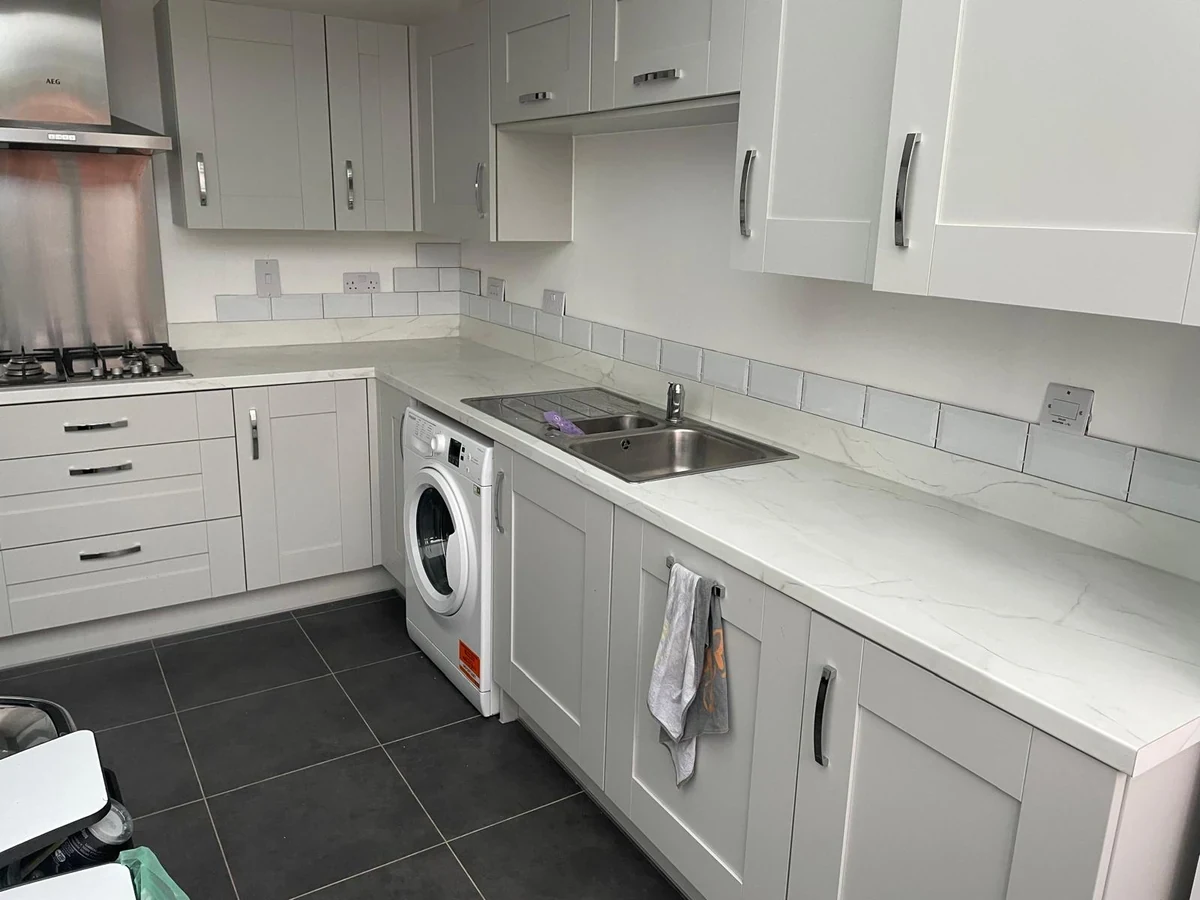 Dark slate floor tiles entrance view installed in Swansea by Daffodil Tiling